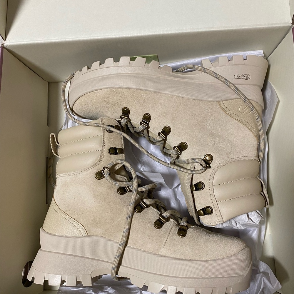 CALIA by Carrie Underwood Cream Lace Up Boots